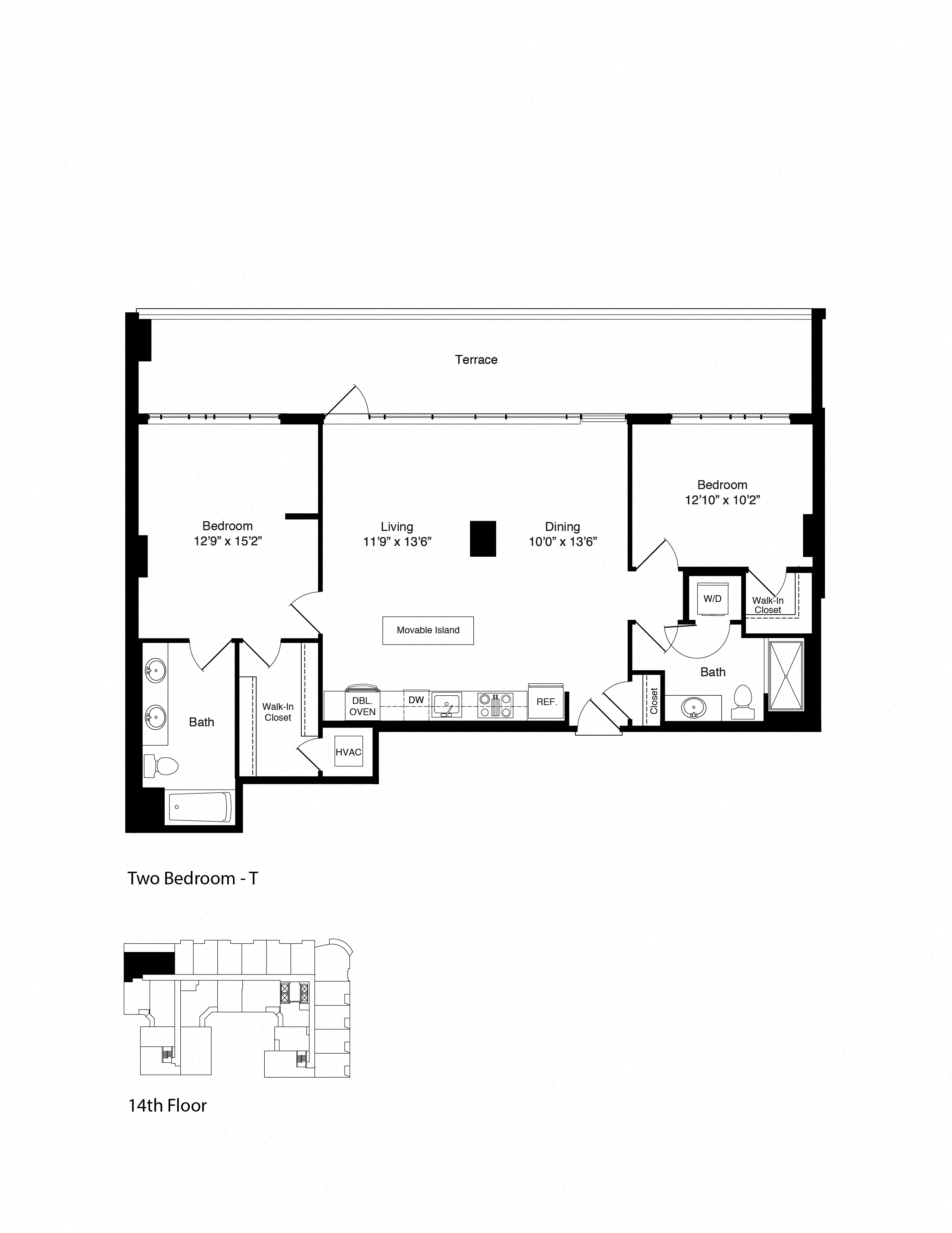 Floor plan for 2 beds, 2 baths, 1173 sqft